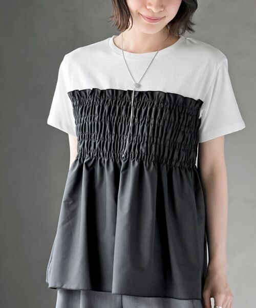 rps（アールピーエス）の「異素材シャーリングドッキングＴ（Tシャツ/カットソー・レディース・ストライプ/ブラック・フリー）」の16枚目の写真