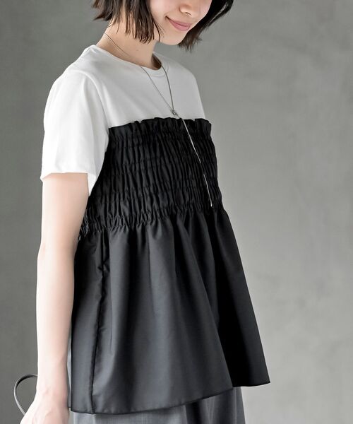 rps（アールピーエス）の「異素材シャーリングドッキングＴ（Tシャツ/カットソー・レディース・ストライプ/ブラック・フリー）」の13枚目の写真