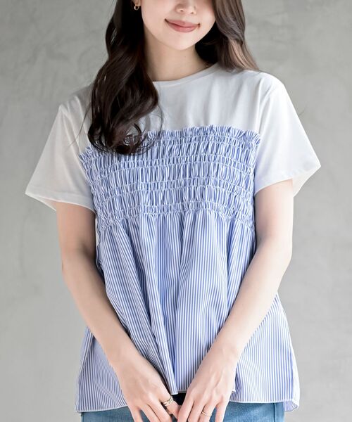 rps（アールピーエス）の「異素材シャーリングドッキングＴ（Tシャツ/カットソー・レディース・ストライプ/ブラック・フリー）」の7枚目の写真