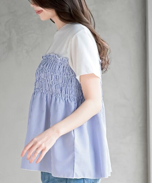 rps（アールピーエス）の「異素材シャーリングドッキングＴ（Tシャツ/カットソー・レディース・ストライプ/ブラック・フリー）」の6枚目の写真