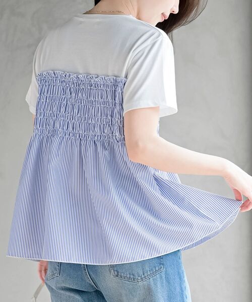 rps（アールピーエス）の「異素材シャーリングドッキングＴ（Tシャツ/カットソー・レディース・ストライプ/ブラック・フリー）」の5枚目の写真