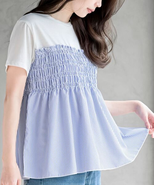 rps（アールピーエス）の「異素材シャーリングドッキングＴ（Tシャツ/カットソー・レディース・ストライプ/ブラック・フリー）」の4枚目の写真