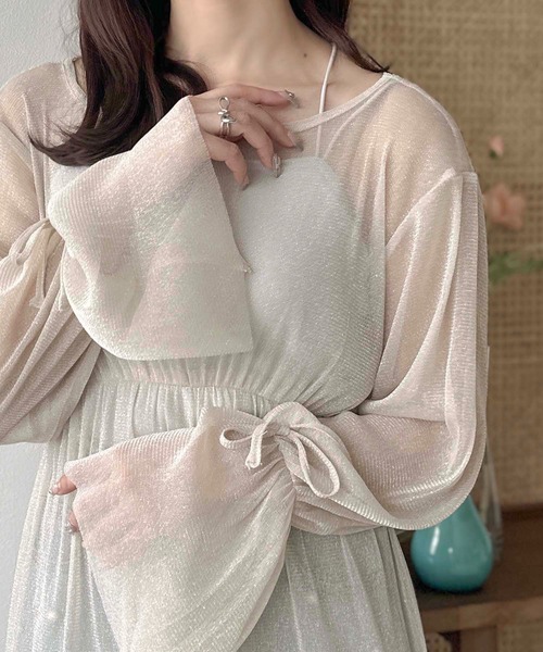 apres jour clair(アプレジュールクレア)の「【apres jour clair】ラメチュールトップス【ZOZOTOWN限定アイテム】(Tシャツ/カットソー・レディース・ピンクベージュ/アイボリー/グレー/シルバー・フリー/X-LARGE)」の2枚目の写真