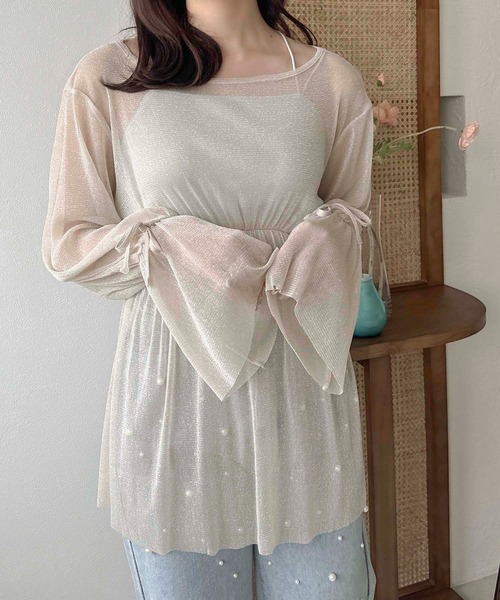 apres jour clair(アプレジュールクレア)の「【apres jour clair】ラメチュールトップス【ZOZOTOWN限定アイテム】(Tシャツ/カットソー・レディース・ピンクベージュ/アイボリー/グレー/シルバー・フリー/X-LARGE)」の10枚目の写真