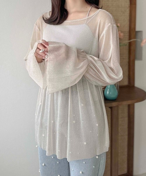 apres jour clair(アプレジュールクレア)の「【apres jour clair】ラメチュールトップス【ZOZOTOWN限定アイテム】(Tシャツ/カットソー・レディース・ピンクベージュ/アイボリー/グレー/シルバー・フリー/X-LARGE)」の13枚目の写真