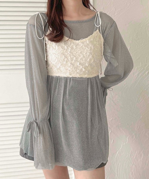 apres jour clair(アプレジュールクレア)の「【apres jour clair】ラメチュールトップス【ZOZOTOWN限定アイテム】(Tシャツ/カットソー・レディース・ピンクベージュ/アイボリー/グレー/シルバー・フリー/X-LARGE)」の5枚目の写真