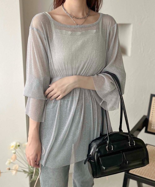 apres jour clair(アプレジュールクレア)の「【apres jour clair】ラメチュールトップス【ZOZOTOWN限定アイテム】(Tシャツ/カットソー・レディース・ピンクベージュ/アイボリー/グレー/シルバー・フリー/X-LARGE)」の6枚目の写真