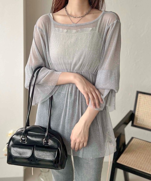 apres jour clair(アプレジュールクレア)の「【apres jour clair】ラメチュールトップス【ZOZOTOWN限定アイテム】(Tシャツ/カットソー・レディース・ピンクベージュ/アイボリー/グレー/シルバー・フリー/X-LARGE)」の8枚目の写真