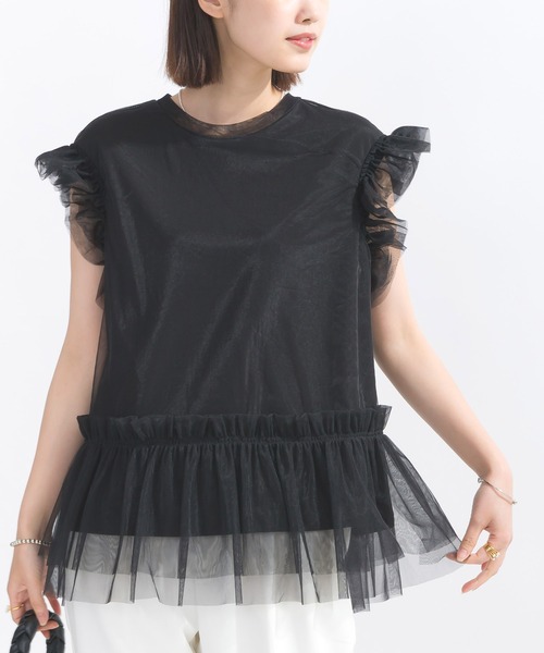 PICCIN（ピッチン）の「【WEB限定】チュールフリルトップス（Tシャツ/カットソー・レディース・ブラック/ブルー・M）」の2枚目の写真