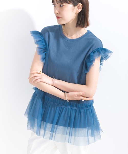 PICCIN（ピッチン）の「【WEB限定】チュールフリルトップス（Tシャツ/カットソー・レディース・ブラック/ブルー・M）」の5枚目の写真