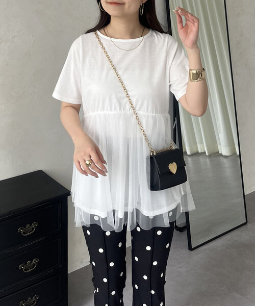 prose verse（プロズヴェール）の「裾チュールレイヤードペプラムTシャツ（Tシャツ/カットソー・レディース・ブラック/オフホワイト・MEDIUM/LARGE）」の20枚目の写真