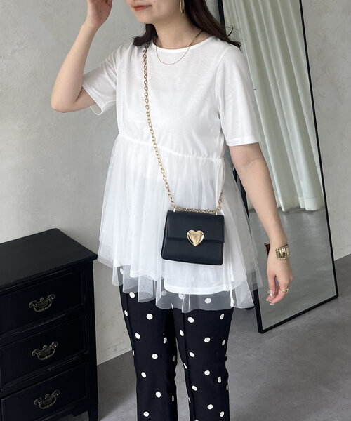 prose verse（プロズヴェール）の「裾チュールレイヤードペプラムTシャツ（Tシャツ/カットソー・レディース・ブラック/オフホワイト・MEDIUM/LARGE）」の21枚目の写真