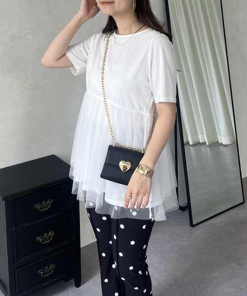 prose verse（プロズヴェール）の「裾チュールレイヤードペプラムTシャツ（Tシャツ/カットソー・レディース・ブラック/オフホワイト・MEDIUM/LARGE）」の22枚目の写真