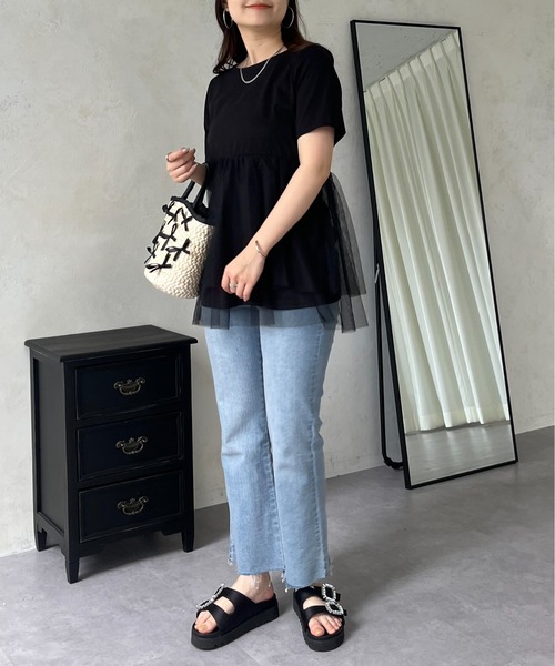 prose verse（プロズヴェール）の「裾チュールレイヤードペプラムTシャツ（Tシャツ/カットソー・レディース・ブラック/オフホワイト・MEDIUM/LARGE）」の18枚目の写真