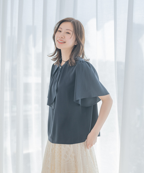 Jayro（ジャイロ）の「ボウタイ風袖フリルブラウス（シャツ/ブラウス・レディース・ホワイト/ベージュ/グリーン系その他/ネイビー・M）」の20枚目の写真
