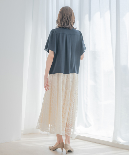 Jayro（ジャイロ）の「ボウタイ風袖フリルブラウス（シャツ/ブラウス・レディース・ホワイト/ベージュ/グリーン系その他/ネイビー・M）」の21枚目の写真