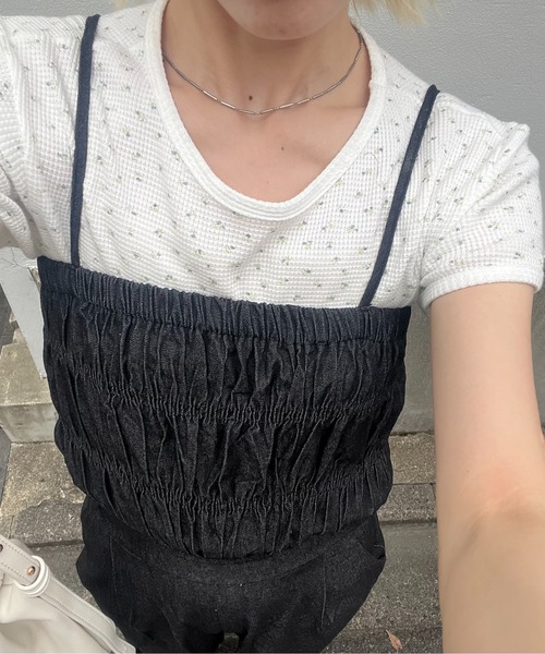 Amiur（エミレ）の「flower pattern waffle t shirt / フラワーパターンワッフルtシャツ（Tシャツ/カットソー・レディース・ホワイト/クリーム・FREE）」の5枚目の写真