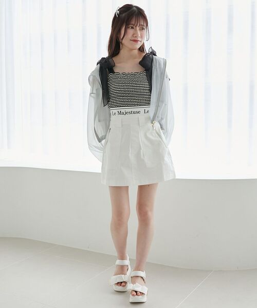 MAJESTIC LEGON(マジェスティックレゴン)の「ウエストロゴカーゴミニスカパン(カーゴパンツ・レディース・ブラック/オフホワイト/ピンク・MEDIUM)」の1枚目の写真