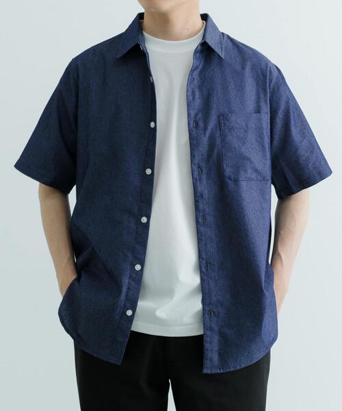 ITEMS URBANRESEARCH（アイテムズ アーバンリサーチ）の「TCインディゴ レギュラーカラー半袖シャツ（シャツ/ブラウス・メンズ・ライトブルー/ネイビー/ブルー・LARGE/MEDIUM）」の8枚目の写真