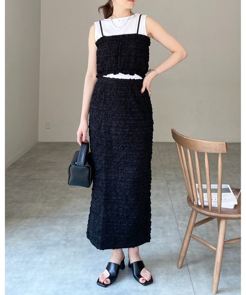 セール】ショート丈クロップドポップコーンジャガードフリルレース