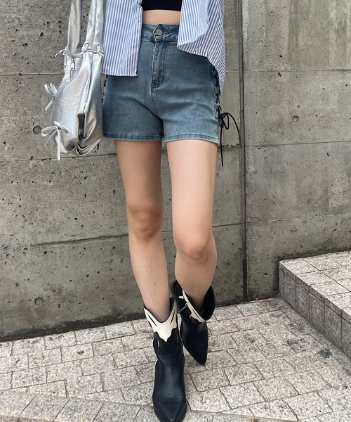 ROGER AND RAW（ロジャーアンドロウ）の「サイド編み上げリボンデニム 