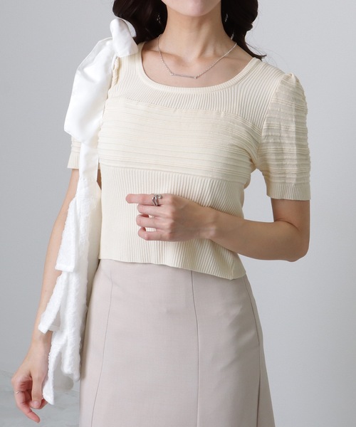 Lace Ladies（レースレディース）の「スクエアネック パフスリーブ マルチリブ ニット トップス（ニット/セーター・レディース・ブラック/アイボリー/ホワイト/ピンク・FREE）」の15枚目の写真