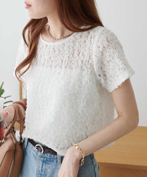 DISCOAT（ディスコート）の「チュールレース半袖プルオーバー（Tシャツ