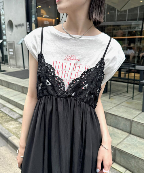 mystic ミスティック　切替レースキャミワンピース ホワイト mystic（ミスティック）の「切替レースキャミワンピース