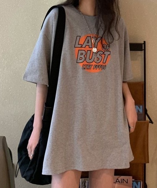 SHEENA(シーナ)の「LAY or BUSTロゴプリントルーズTシャツ(Tシャツ/カットソー・レディース・オレンジ/グレー/ブラック・M)」の6枚目の写真