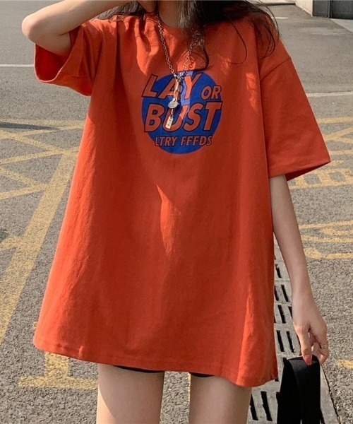 SHEENA(シーナ)の「LAY or BUSTロゴプリントルーズTシャツ(Tシャツ/カットソー・レディース・オレンジ/グレー/ブラック・M)」の11枚目の写真