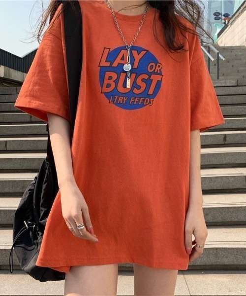 SHEENA(シーナ)の「LAY or BUSTロゴプリントルーズTシャツ(Tシャツ/カットソー・レディース・オレンジ/グレー/ブラック・M)」の13枚目の写真