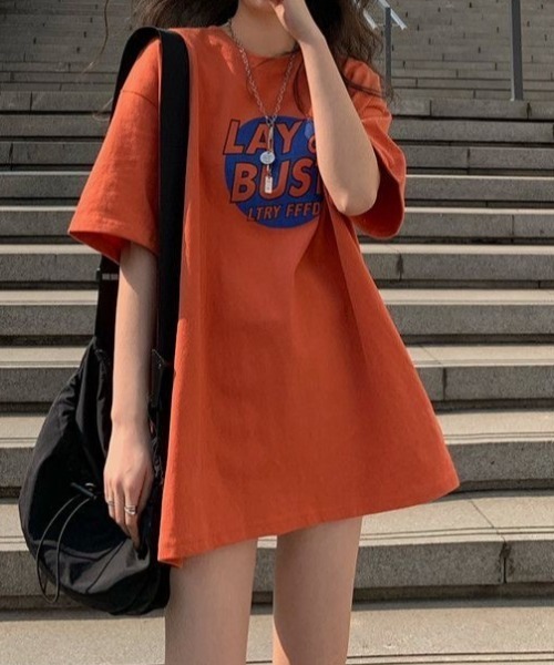 SHEENA(シーナ)の「LAY or BUSTロゴプリントルーズTシャツ(Tシャツ/カットソー・レディース・オレンジ/グレー/ブラック・M)」の14枚目の写真