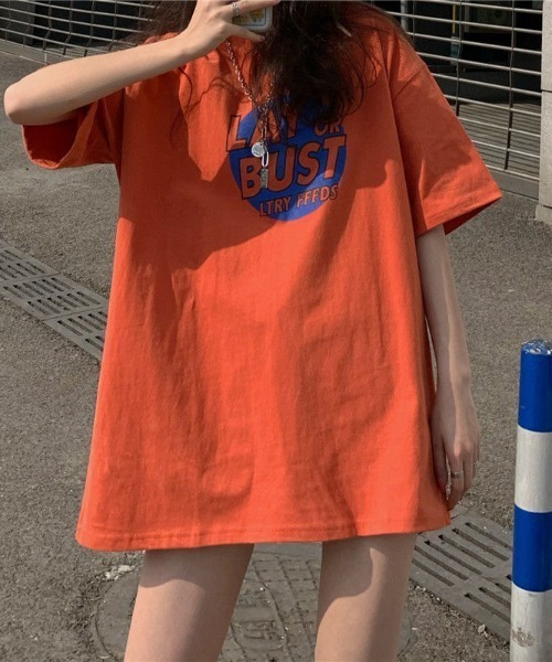 SHEENA(シーナ)の「LAY or BUSTロゴプリントルーズTシャツ(Tシャツ/カットソー・レディース・オレンジ/グレー/ブラック・M)」の15枚目の写真