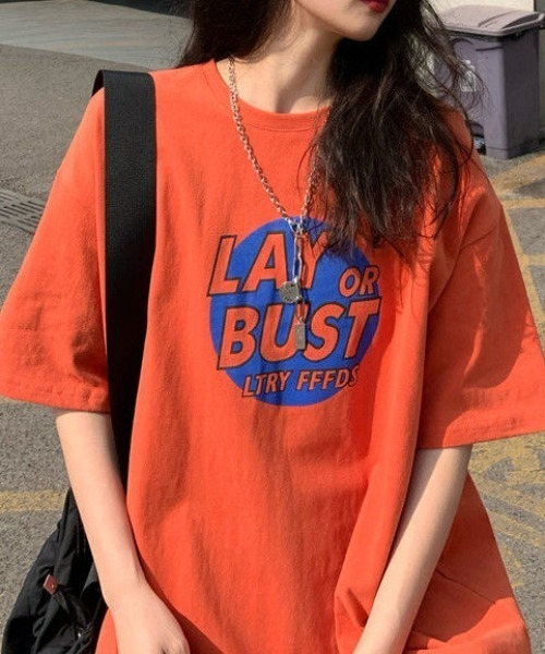 SHEENA(シーナ)の「LAY or BUSTロゴプリントルーズTシャツ(Tシャツ/カットソー・レディース・オレンジ/グレー/ブラック・M)」の17枚目の写真
