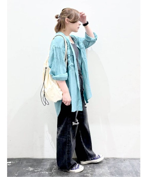 セール】[透け感が涼しげ]シアースラブロングシャツ（シャツ/ブラウス