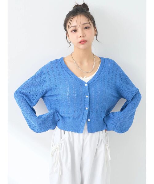 earth music&ecology（アースミュージックアンドエコロジー）の「チビブークレショートカーディガン（カーディガン/ボレロ・レディース・アイボリー/ブルー/ブラック・FREE）」の18枚目の写真