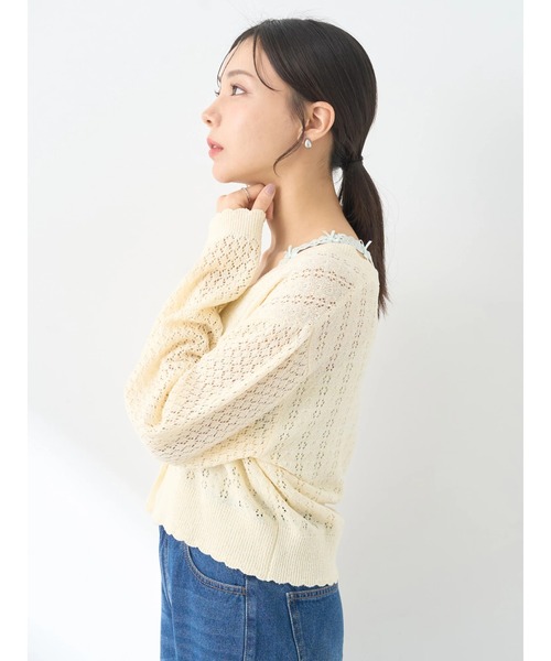 earth music&ecology（アースミュージックアンドエコロジー）の「チビブークレショートカーディガン（カーディガン/ボレロ・レディース・アイボリー/ブルー/ブラック・FREE）」の11枚目の写真