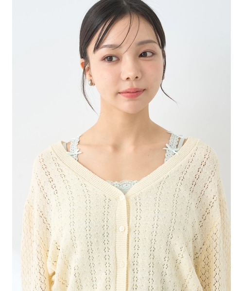 earth music&ecology（アースミュージックアンドエコロジー）の「チビブークレショートカーディガン（カーディガン/ボレロ・レディース・アイボリー/ブルー/ブラック・FREE）」の16枚目の写真