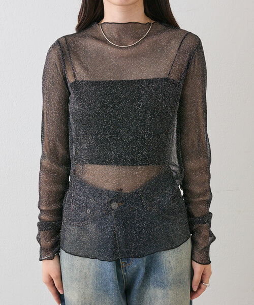 mystic（ミスティック）の「【インナーとしても一枚でも◎】ラメチュールプルオーバー（Tシャツ/カットソー・レディース・ベージュ/モカ/ブラック/グレー/ピンク・FREE）」の16枚目の写真