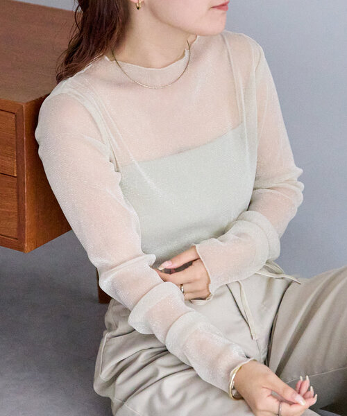 mystic（ミスティック）の「【インナーとしても一枚でも◎】ラメチュールプルオーバー（Tシャツ/カットソー・レディース・ベージュ/モカ/ブラック/グレー/ピンク・FREE）」の18枚目の写真