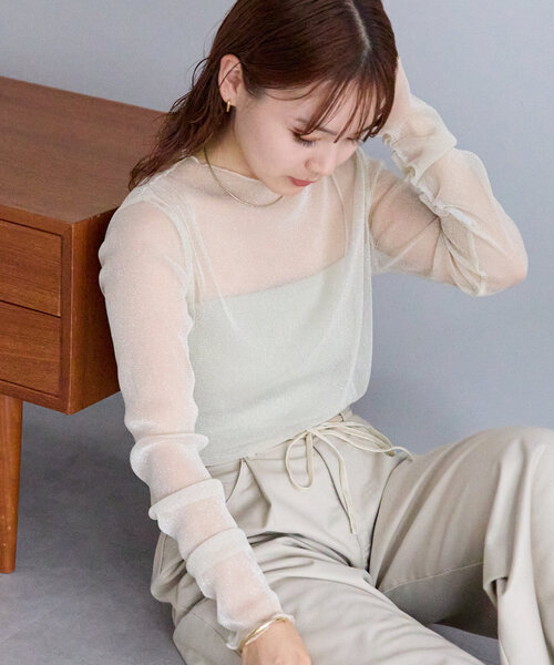 mystic（ミスティック）の「【インナーとしても一枚でも◎】ラメチュールプルオーバー（Tシャツ/カットソー・レディース・ベージュ/モカ/ブラック/グレー/ピンク・FREE）」の19枚目の写真