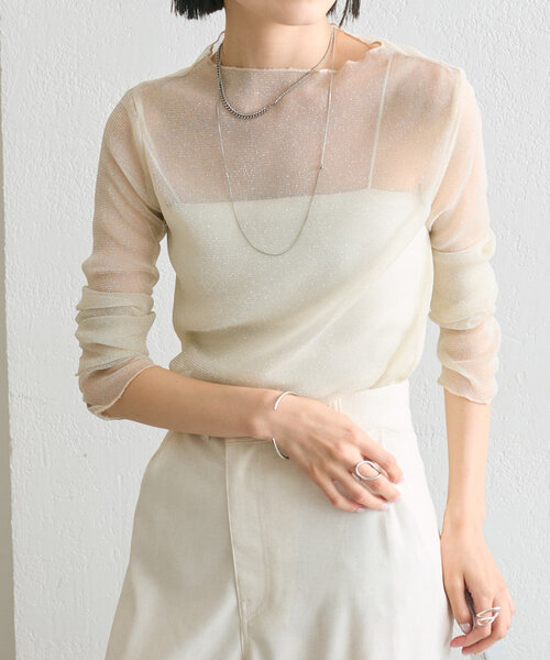 mystic（ミスティック）の「【インナーとしても一枚でも◎】ラメチュールプルオーバー（Tシャツ/カットソー・レディース・ベージュ/モカ/ブラック/グレー/ピンク・FREE）」の22枚目の写真