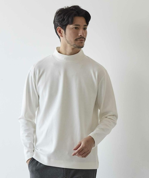 UNION STATION（ユニオンステーション）の「ポンチ モックネック ロンT（Tシャツ/カットソー・メンズ・ホワイト/ホワイト×ブラック/ブラック・M/L/LL）」の13枚目の写真