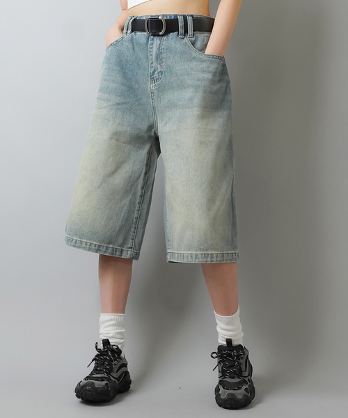 SPINNS（スピンズ）の「ウォッシュドデニムハーフパンツ ヴィンテージライク/S,M,L 3サイズ展開（デニムパンツ・レディース・ブルー/ブラック×イエロー/ブルー系その他・M/S/L）」の21枚目の写真