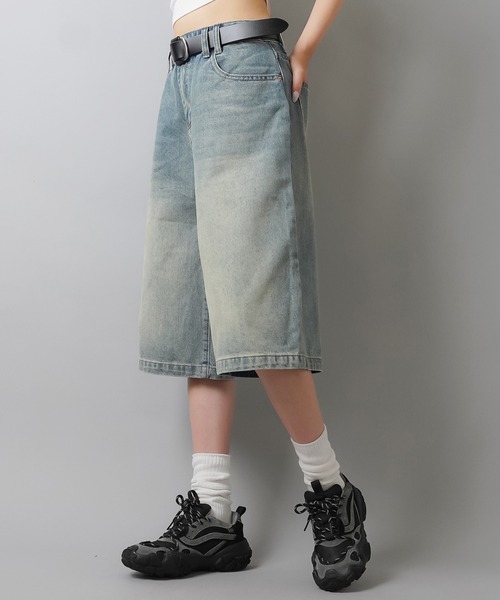 SPINNS（スピンズ）の「ウォッシュドデニムハーフパンツ ヴィンテージライク/S,M,L 3サイズ展開（デニムパンツ・レディース・ブルー/ブラック×イエロー/ブルー系その他・M/S/L）」の22枚目の写真