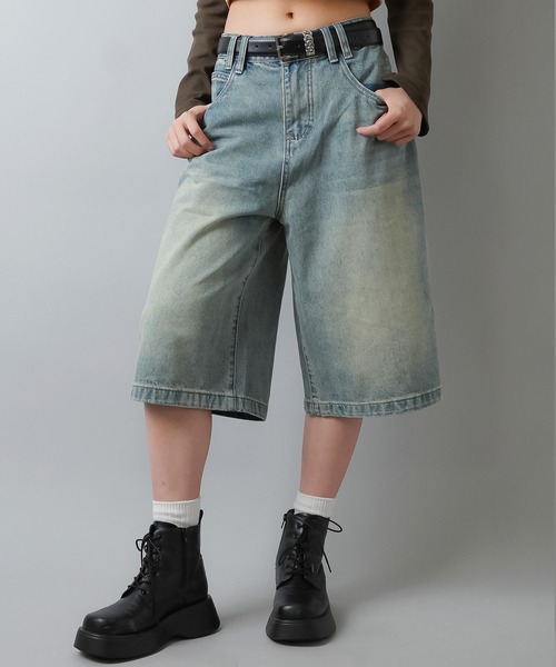 SPINNS（スピンズ）の「ウォッシュドデニムハーフパンツ ヴィンテージライク/S,M,L 3サイズ展開（デニムパンツ・レディース・ブルー/ブラック×イエロー/ブルー系その他・M/S/L）」の18枚目の写真