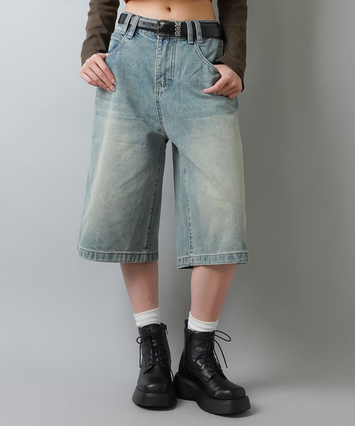 SPINNS（スピンズ）の「ウォッシュドデニムハーフパンツ ヴィンテージライク/S,M,L 3サイズ展開（デニムパンツ・レディース・ブルー/ブラック×イエロー/ブルー系その他・M/S/L）」の19枚目の写真