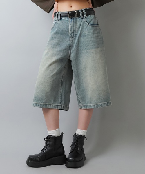 SPINNS（スピンズ）の「ウォッシュドデニムハーフパンツ ヴィンテージライク/S,M,L 3サイズ展開（デニムパンツ・レディース・ブルー/ブラック×イエロー/ブルー系その他・M/S/L）」の20枚目の写真