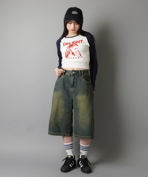 ウォッシュドデニムハーフパンツ ヴィンテージライク/S,M,L 3