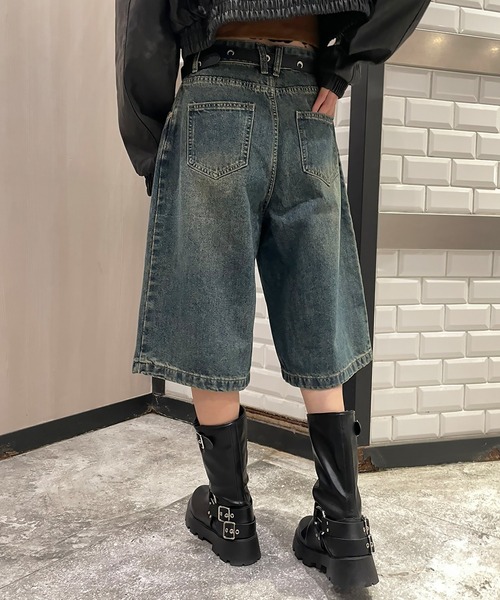 SPINNS（スピンズ）の「ウォッシュドデニムハーフパンツ ヴィンテージライク/S,M,L 3サイズ展開（デニムパンツ・レディース・ブルー/ブラック×イエロー/ブルー系その他・M/S/L）」の13枚目の写真